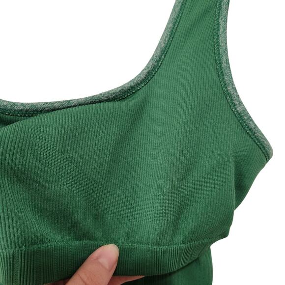 Aerie Green Rib Knit  Unlined Cropped Square Neck Longline Tank Bralette Small - Picture 8 of 9